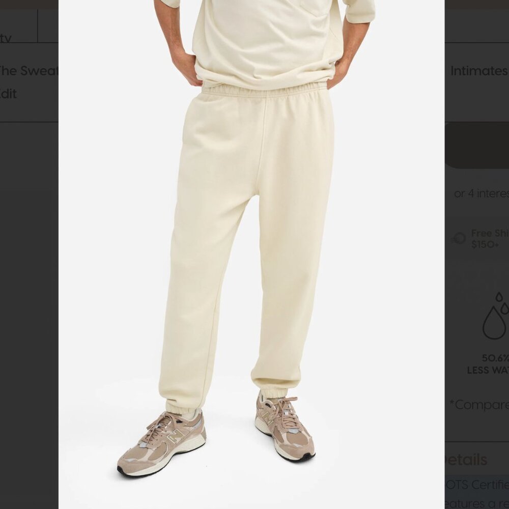 MATE The Label Organic Fleece Relaxed Men's Sweatpants, Small. Color: Bone